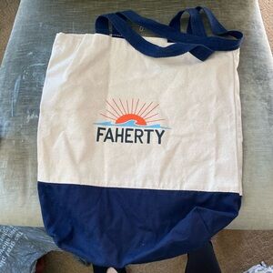 Faherty logo canvas tote bag blue/cream